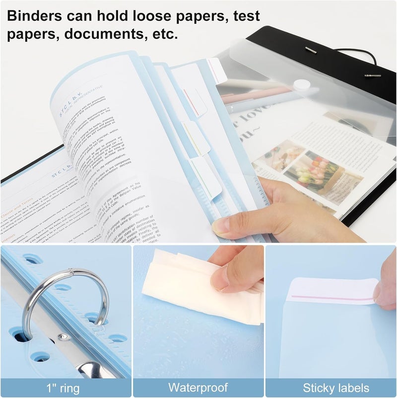 Uquelic 3 Ring Binder 1 Inch with Dividers, 6 Pocket Folders (12 Pockets) & Clear Pouch, Elastic Closure Refillable PP Folder with Ocean Decor for Letter Size, School, Office - Blue Inner Pages - Image 3